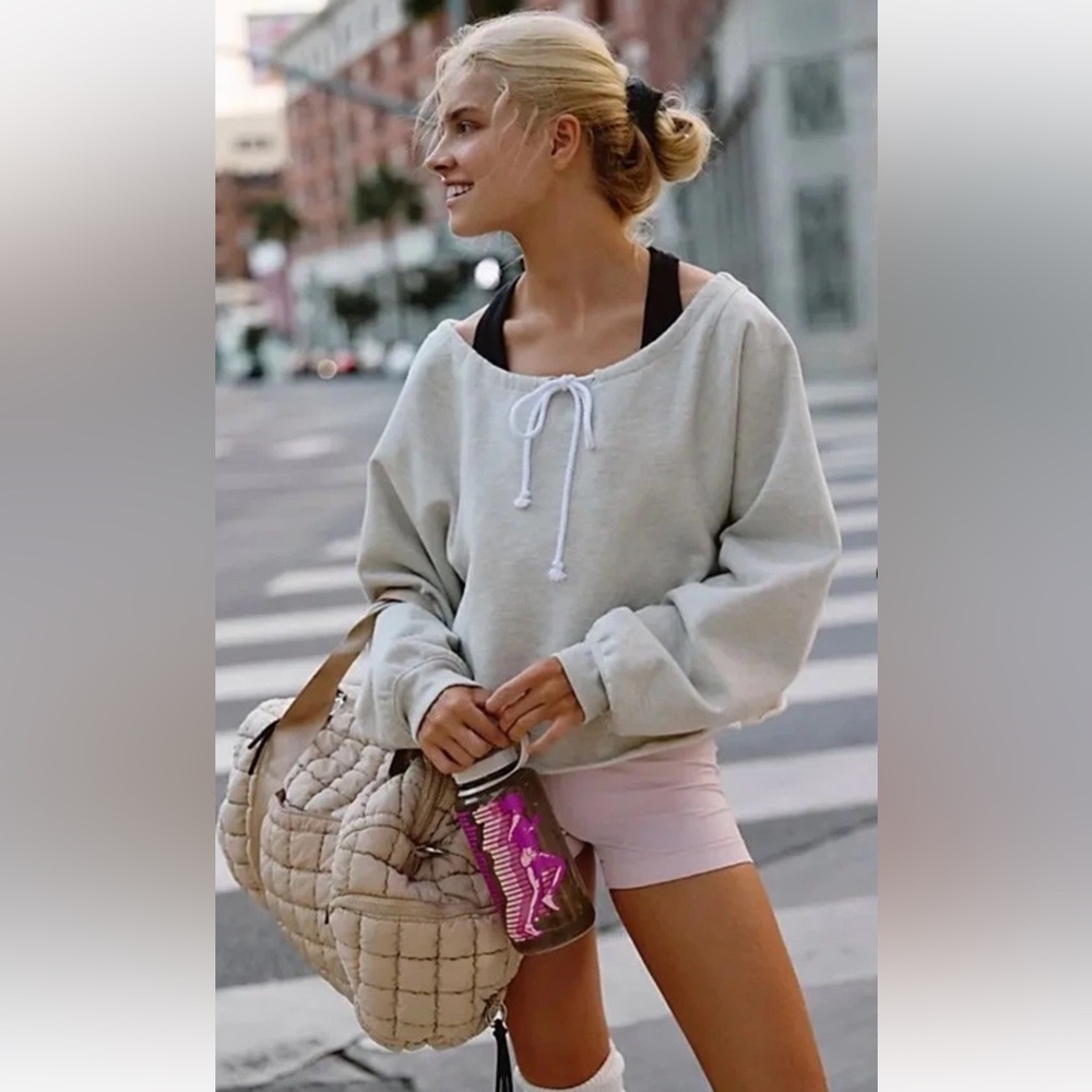 Free People For The Win Off The Shoulder Sweatshirt We The Free Tie Oatmeal
